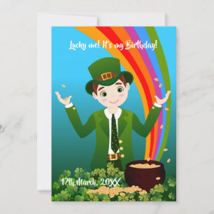 Boy celebrating Birthday on St. Patrick's Day Invitation