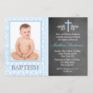 Boy Chalkboard Photo Baptism Invitations