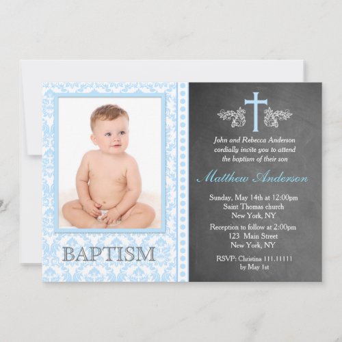 Boy Chalkboard Photo Baptism Invitations