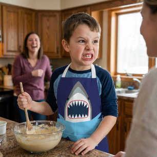 Boy Chef Funny Great White Shark Attack Apron