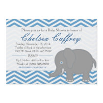 Boy Chevron Elephant Stitch Baby Shower Invitation