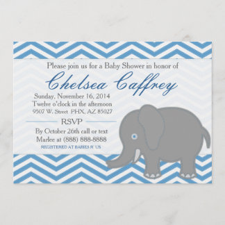 Boy Chevron Elephant Stitch Baby Shower Invitation