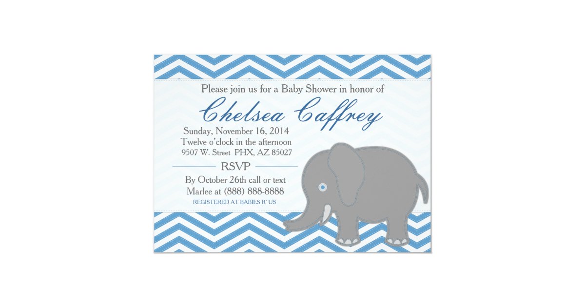 Boy Chevron Elephant Stitch Baby Shower Invitation Zazzle Com