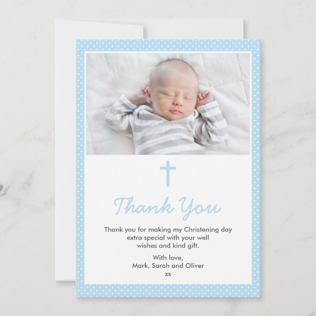 Boy Christening/Baptism Thank You Card (Front)