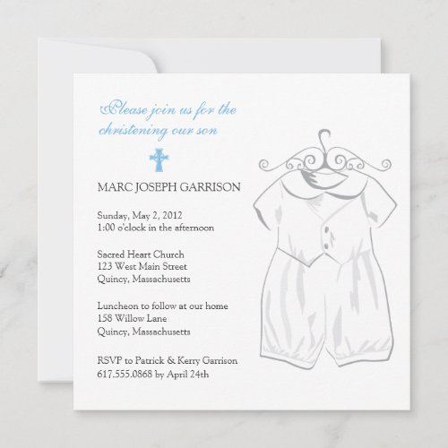 Boy Christening Suit and Blue Cross Invitation