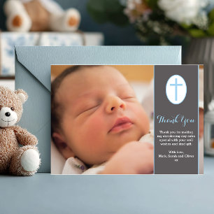 Boy Christening Thank You Card with Photo