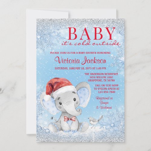 Boy Christmas Elephant Baby Shower Invitation