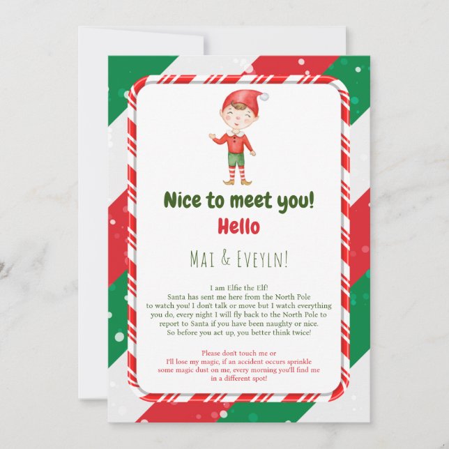 Boy Christmas Elf Welcome Letter Card (Front)