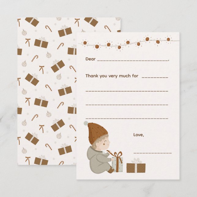 Boy Christmas Thank you note, fill in card (Front/Back)