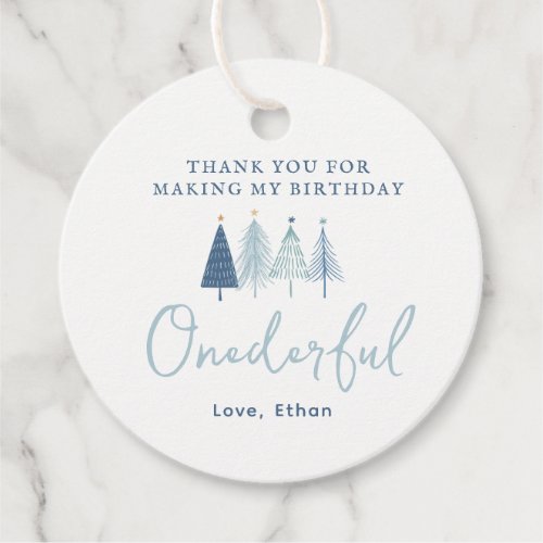 Boy Christmas Tree Onederful Birthday Thank You  Favor Tags