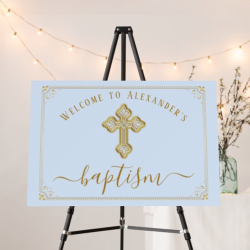 Boy Classic Blue Gold Baptism Welcome Sign