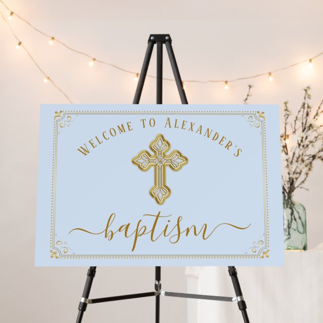 Boy Classic Blue Gold Baptism Welcome Sign (In Situ (Stand))