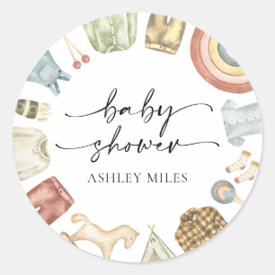 Boy Clothes Baby Shower Classic Round Sticker