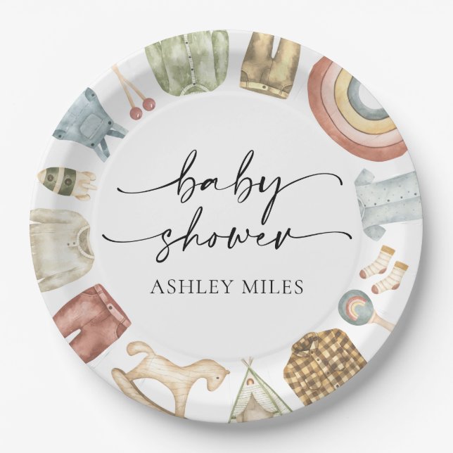 Boy Clothes Baby Shower  Paper Plates (Front)