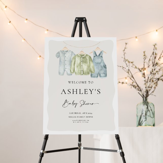 Boy Clothes Baby Shower Welcome Sign (In Situ (Stand))