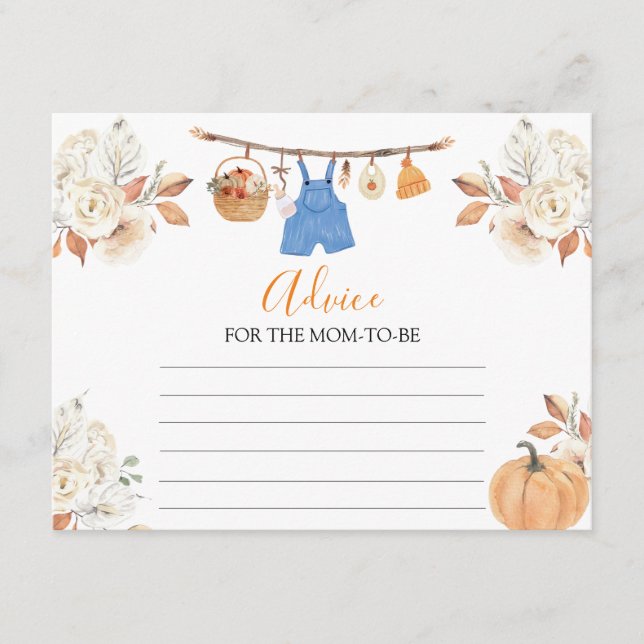 Boy Clothes Pumpkin Baby Shower Advice For Mom Enclosure Card (Front)
