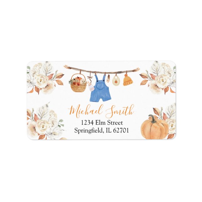 Boy Clothes Pumpkin Fall Baby Shower Address Label (Front)