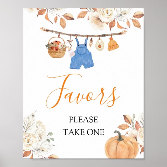 Boy Clothes Pumpkin Fall Baby Shower Favors Poster (Front)
