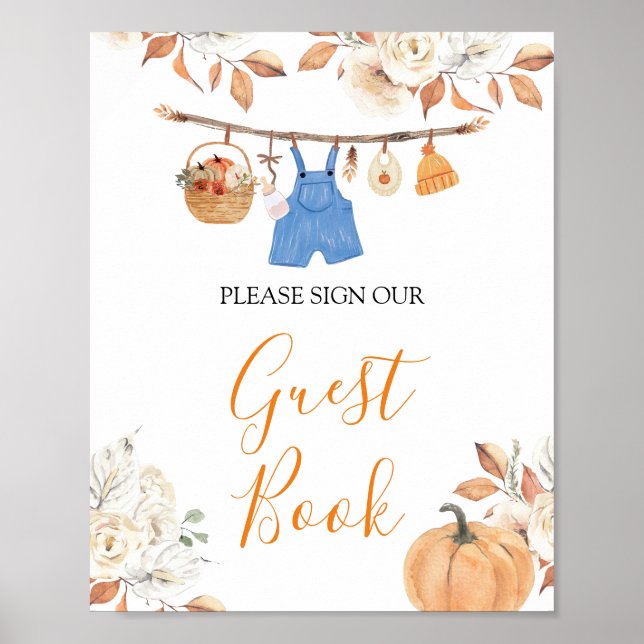 Boy Clothes Pumpkin Fall Baby Shower Guest Book (Front)