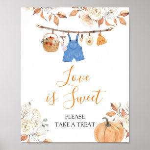 Boy Clothes Pumpkin Fall Baby Shower Love is Sweet Poster