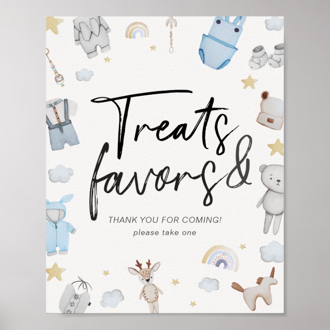 Boy Clothes Stars Baby Shower Treats & Favors Sign (Front)