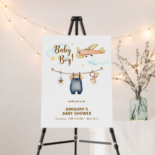 Boy Clothesline Airplane Baby Shower Welcome Sign