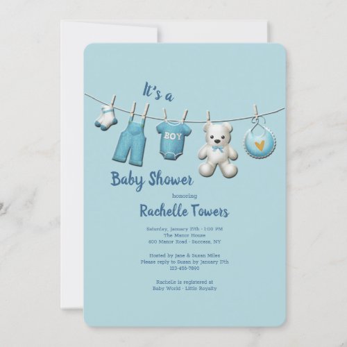 Boy Clothesline Baby Shower Invitation