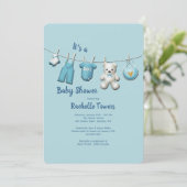 Boy Clothesline Baby Shower Invitation (Standing Front)