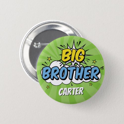 Boy Comic Book Superhero Baby Shower Big Brother Button