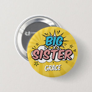 Boy Comic Book Superhero Baby Shower Big Sister Button