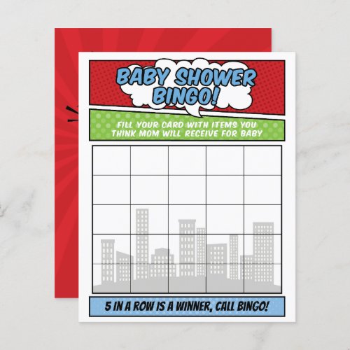 Boy Comic Book Superhero Baby Shower Bingo Game
