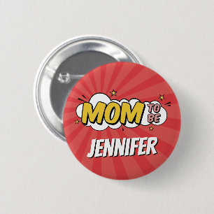 Boy Comic Book Superhero Baby Shower Mom Button