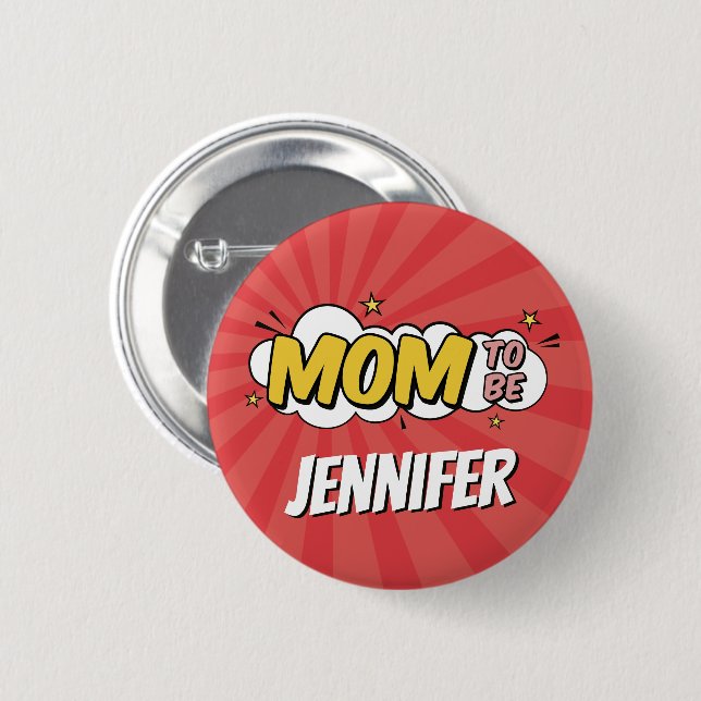 Boy Comic Book Superhero Baby Shower Mom Button (Front & Back)