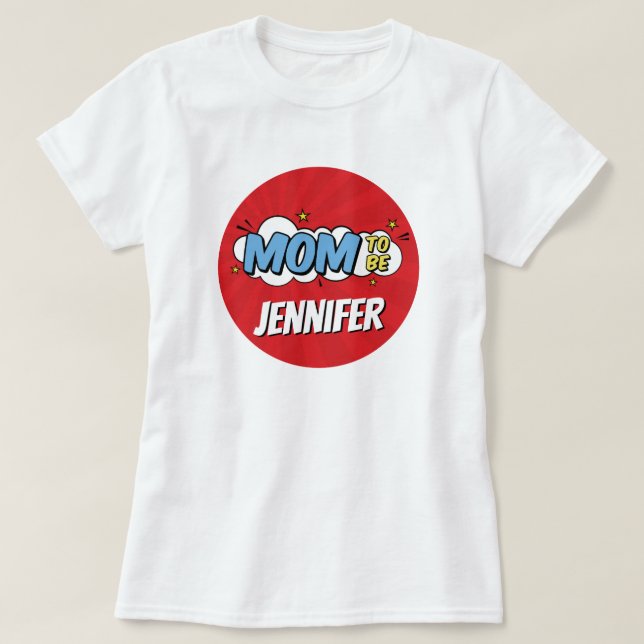 Boy Comic Book Superhero Baby Shower Mom T-Shirt (Design Front)