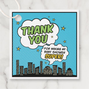 Boy Comic Book Superhero Baby Shower Thank You Favor Tags