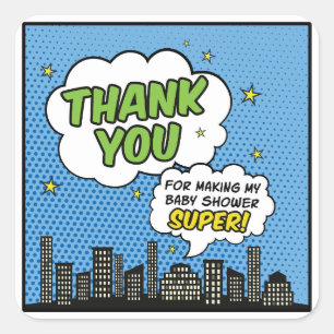 Boy Comic Book Superhero Baby Shower Thank You Square Sticker