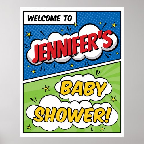 Boy Comic Book Superhero Baby Shower Welcome Poster