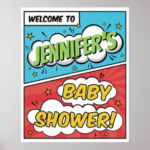 Boy Comic Book Superhero Baby Shower Welcome Poster