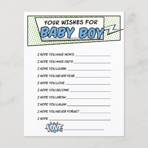 Boy Comic Book Superhero Shower Wishes for Baby