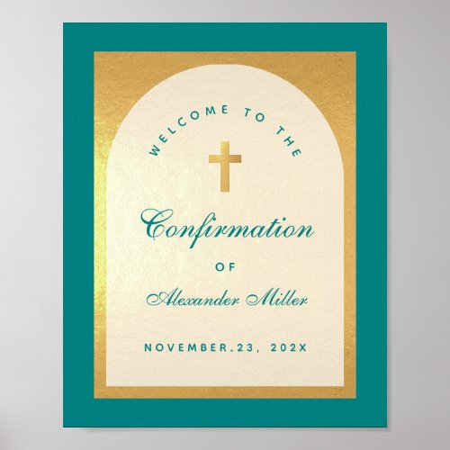Boy Confirmation Arch Teal Faux Gold Welcome Sign