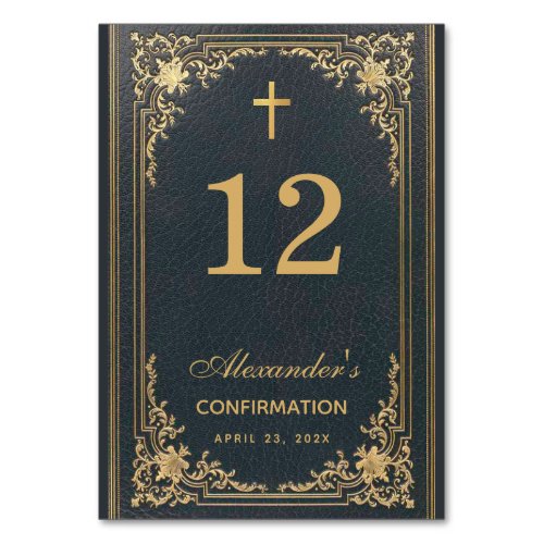 Boy Confirmation Blue Gold Cross Elegant Vintage