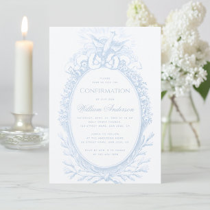 Boy Confirmation Blue Holy Spirit Dove Vintage Invitation