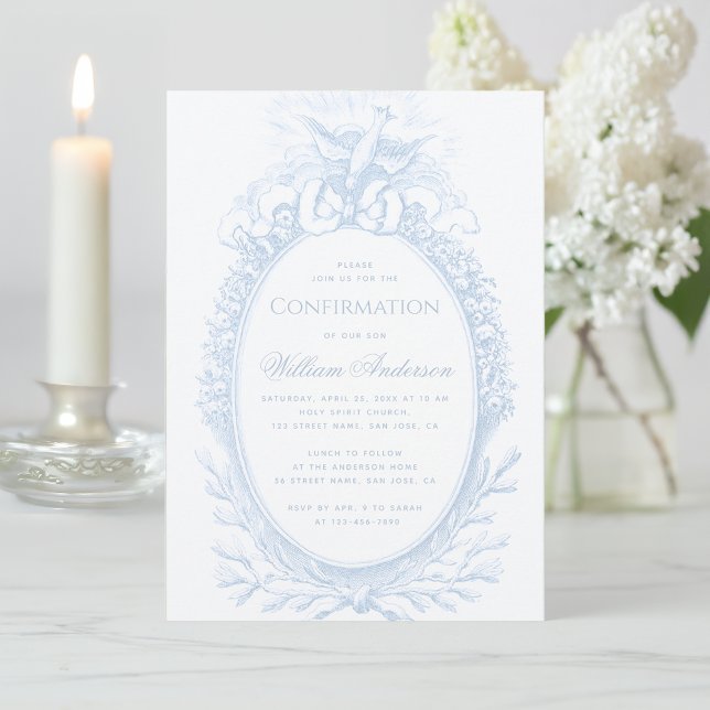 Boy Confirmation Blue Holy Spirit Dove Vintage Invitation (Creator Uploaded)