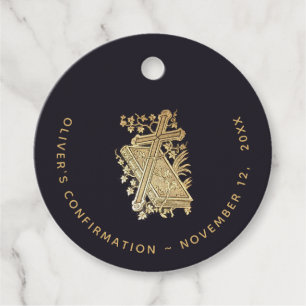 Boy Confirmation Gold Cross Bible Vintage Black Favor Tags