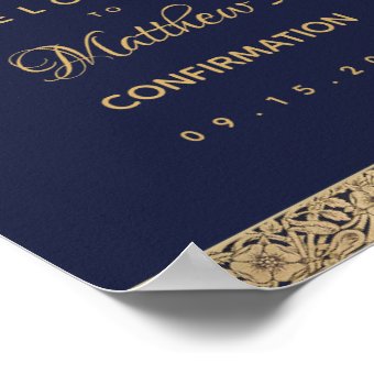 Boy Confirmation Navy Blue Gold Roses Welcome Poster | Zazzle