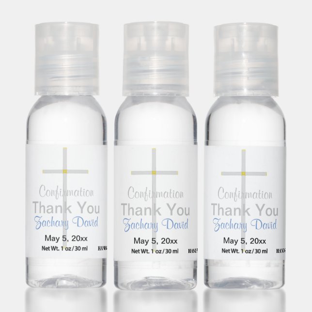 Boy Confirmation Silver Cross Thank You Hand Sanitizer (Set)