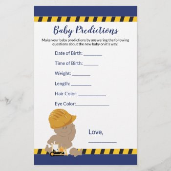 Boy Construction Baby Shower Predictions Game by allpetscherished at Zazzle