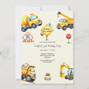Boy Construction Birthday Party Invitation