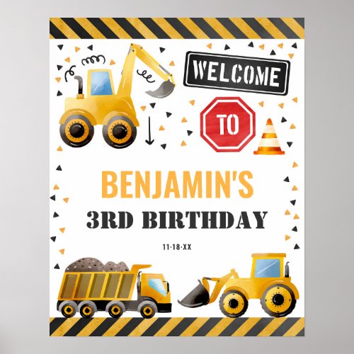 Boy Construction Birthday Party Welcome Sign