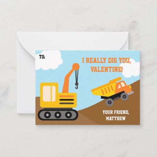 Boy Construction Truck School Classroom Valentines Note Card